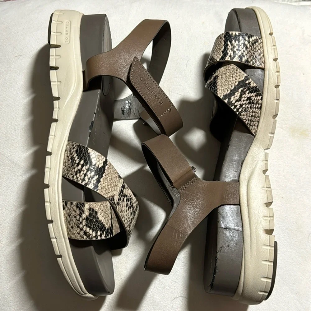 Cole Haan Zero‎ Grand python print crossed front leather comfort sandals Sz 10